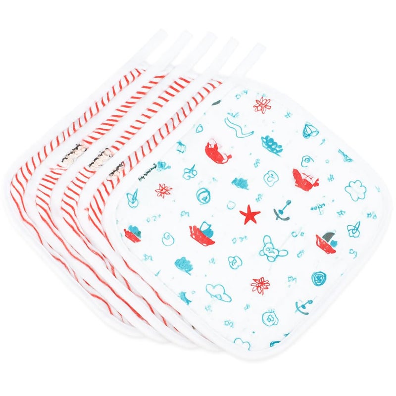 Nuluv Anchor Baby Wash Cloths - Ultra-Soft Bamboo Cotton, Multi-Purpose, Quick-Drying, Pack of 6 - Image 1
